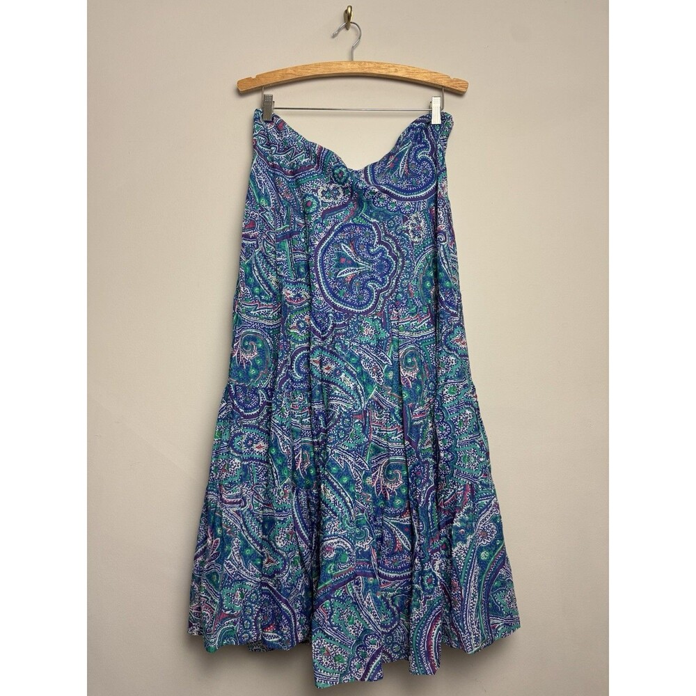 Lauren Ralph Lauren Womens Peasant Skirt Midi Size Large Paisley Pull On Cotton